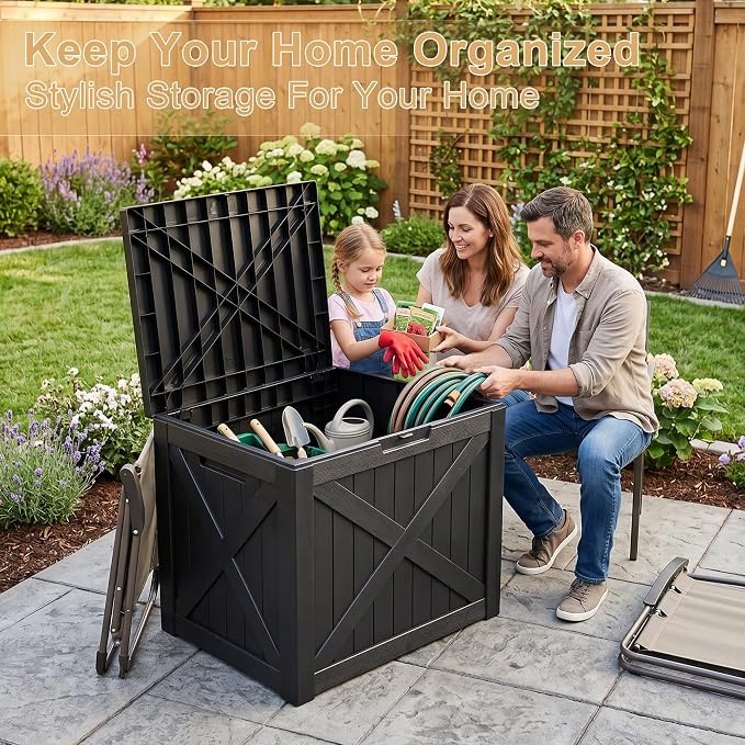 35 Gallon Waterproof Resin Deck Box, Outdoor Lock Toy Storage Bins Container - Image 7