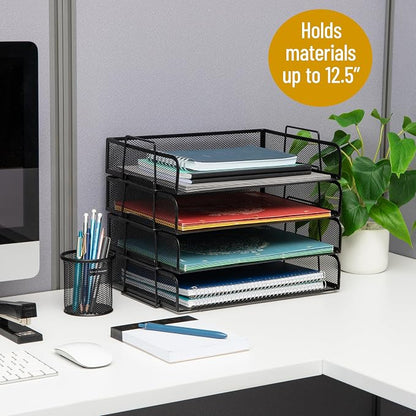 Mind Reader Stackable Paper Tray, Desktop Organizer, File Storage, Metal Mesh - Image 2