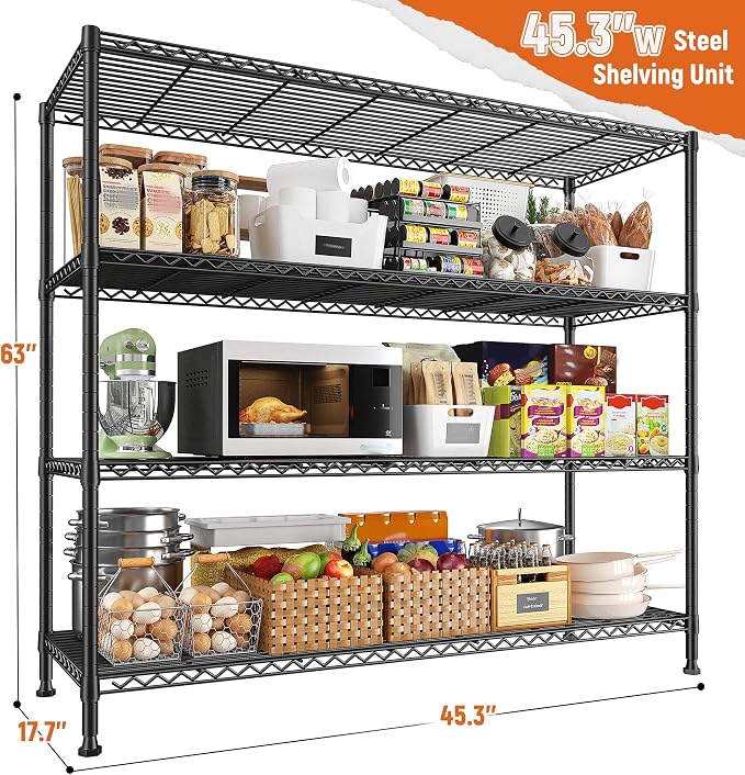 REIBII Storage Shelves 45.3''W Wire Shelving Unit 4 Tier Metal Shelves - Image 3