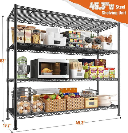 REIBII Storage Shelves 45.3''W Wire Shelving Unit 4 Tier Metal Shelves - Image 3