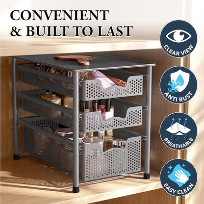 Simple Houseware Stackable 3 Tier Sliding Basket Organizer Drawer - Image 5