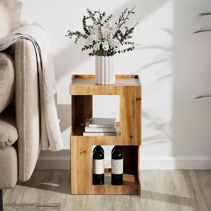 COZAYH Farmhouse Geometric Wood End Table, Distressed Accent Side Table - Image 4