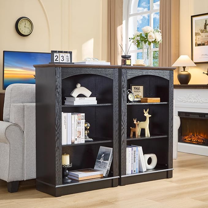 Black Bookshelf, 3 Tier Bookcase and Kids Bookshelf, Small Storage Cabinet - Image 5