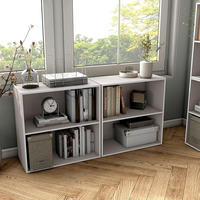 Homes: Inside + Out Apexa 2-Tier Cube Storage Organizer Shelves, Stackable Wood - Image 7