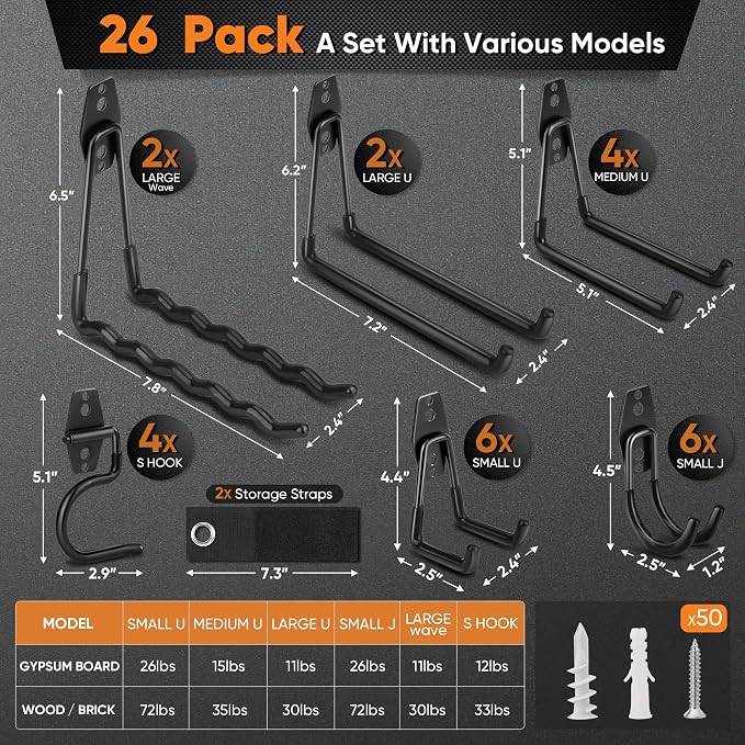 Nacial 26 Pack Garage Hooks Heavy Duty, Utility Steel Garage Storage Hooks - Image 2