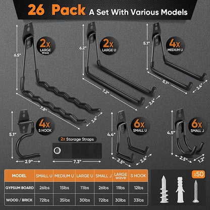 Nacial 26 Pack Garage Hooks Heavy Duty, Utility Steel Garage Storage Hooks - Image 2