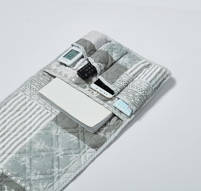 Brilliant Sunshine Grey Floral Patchwork Sofa Armrest 5 Pockets Organizer - Image 5