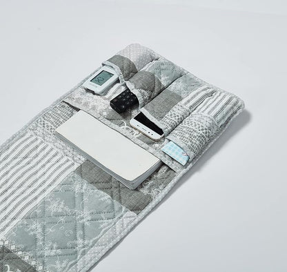Brilliant Sunshine Grey Floral Patchwork Sofa Armrest 5 Pockets Organizer - Image 5