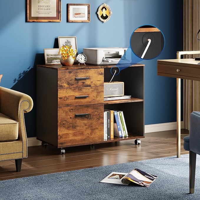 DEVAISE 3-Drawer Mobile File Cabinet, Lateral Filing Cabinet, Rustic Brown | - Image 2