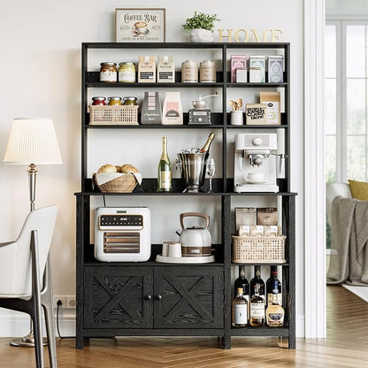 IRONCK Bakers Rack with Power Outlet, 45in Wide Coffee Bar Cabinet with Storage - Image 7