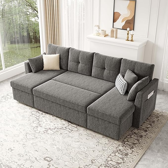 Huatean Home Oversized Sleeper Couch Sofa, 110 inch 2 in 1 Pull Out Couch - Image 2