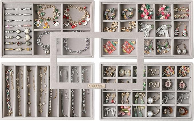 Frebeauty Stackable Jewelry Trays, Removable Glass Lid, Drawer Inserts by Frebeauty