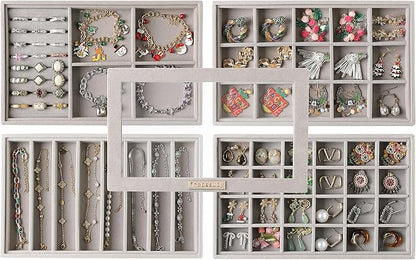 Frebeauty Stackable Jewelry Trays, Removable Glass Lid, Drawer Inserts by Frebeauty