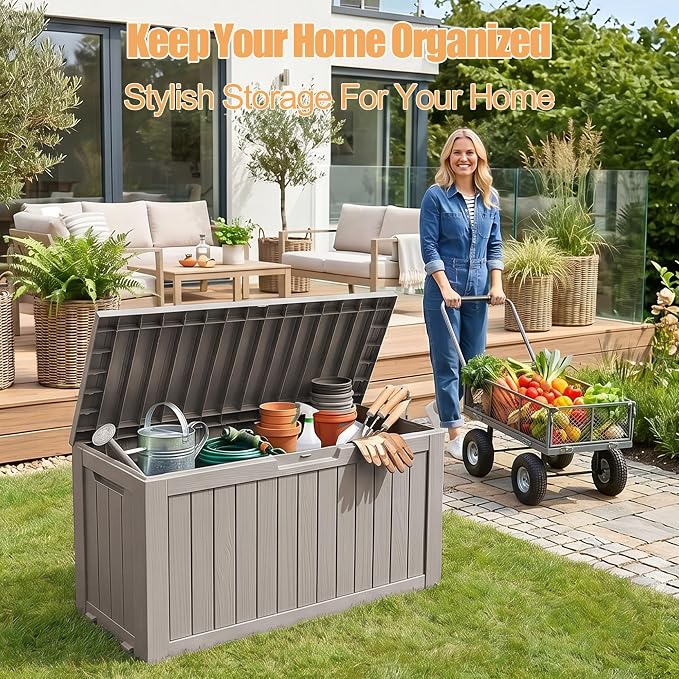 Outdoor Storage Box, 100 Gallon Resin Deck Box, Indoor Outdoor Waterproof - Image 5