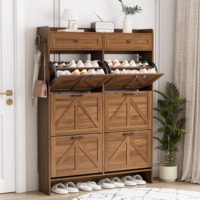 Shoe Cabinet with 6 Flip Drawers & 2 Top Drawers, Hidden Slim Shoe Rack by Xixini