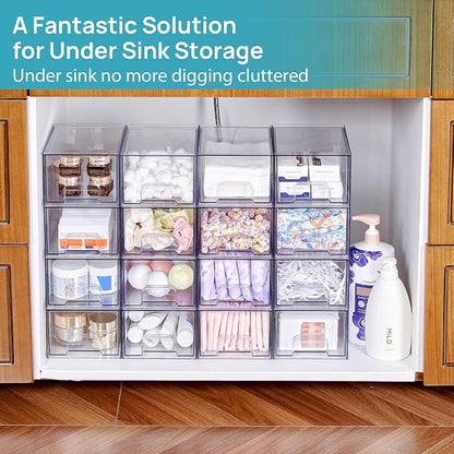 Vtopmart 12 Pack Small Clear Stackable Storage Drawers, Acrylic Bathroom Makeup - Image 4