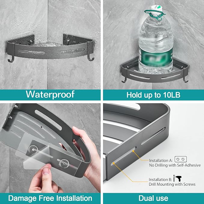 Hoomtaook 2-Tier Corner Shower Shelf No Drilling Bathroom Shelves Shower - Image 2
