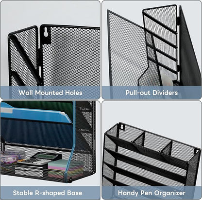 File Organizer Wall Mounted 5 Tiers, Durable Adjustable Metal Vertical Hanging - Image 2