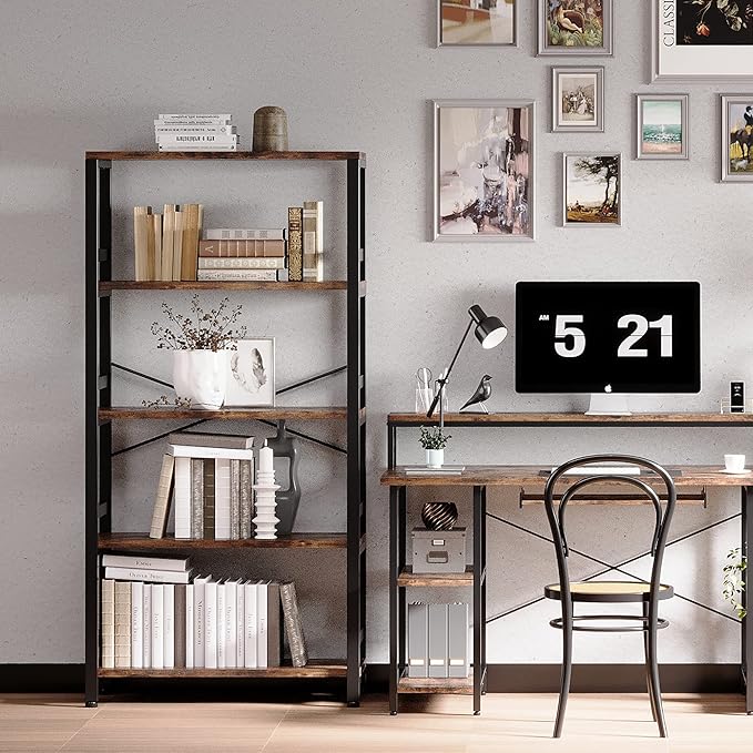 IRONCK Bookshelves and Bookcases, 31.5in Wide Shelf 5-Tier Ladder Shelf - Image 2