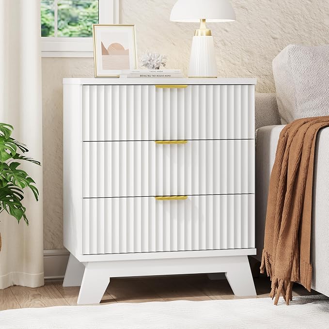 Fluted Nightstand, Mid Century Modern Wood Night Stand - Image 3