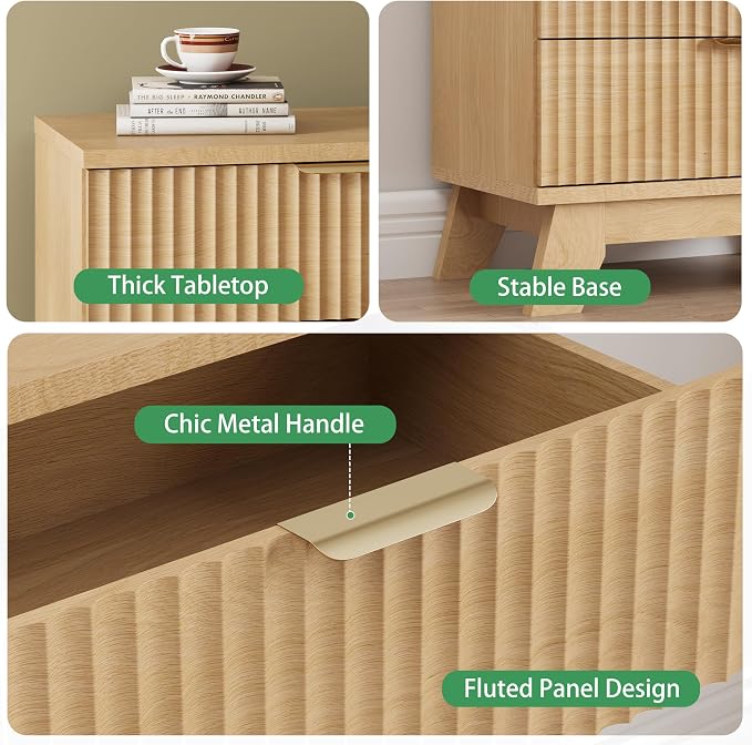 Fluted Nightstand, Mid Century Modern Wood Night Stand - Image 4