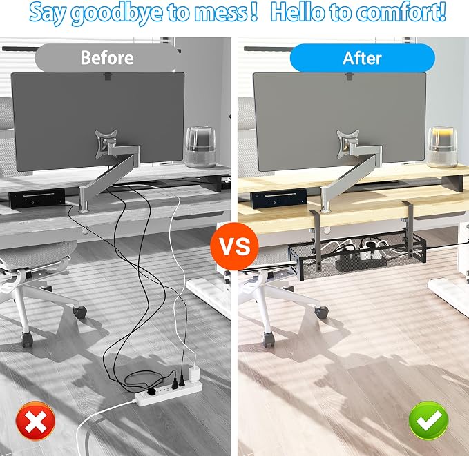 No Drill Under Desk Cable Management Tray, SONATURE 15.7" Cord Organizer - Image 4