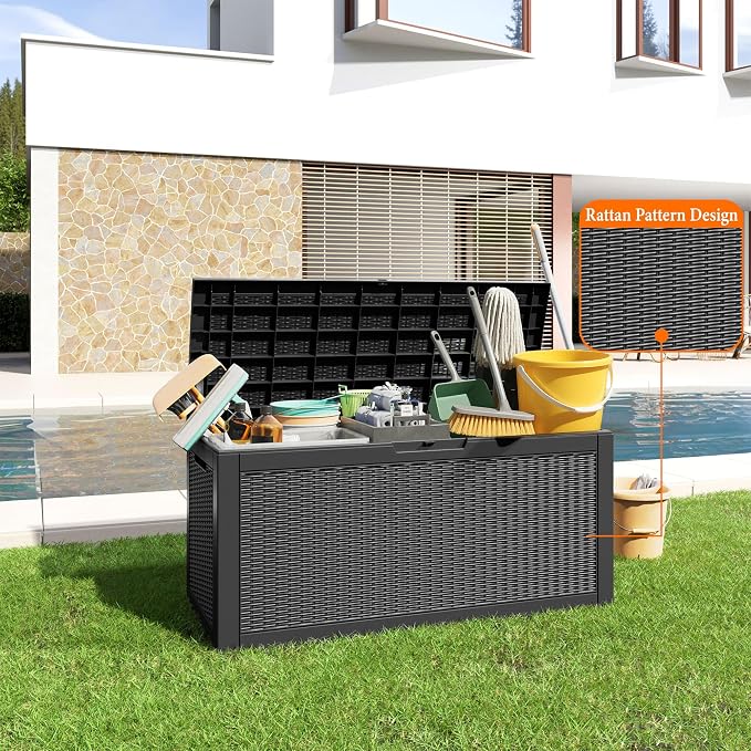 120 Gallon Resin Deck Box, Lockable Patio Outdoor Storage Box - Image 2