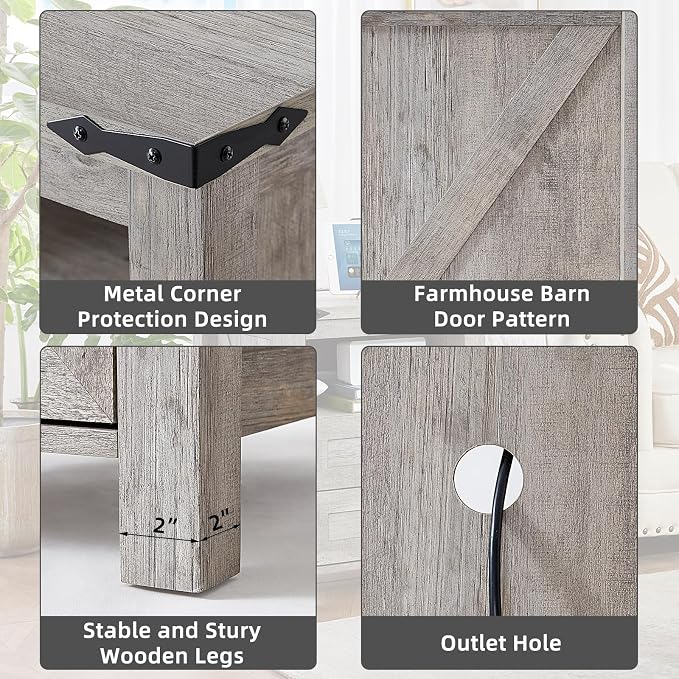 Nightstands Set of 2 with Charging Station, Farmhouse Night Stand with 2 - Image 9