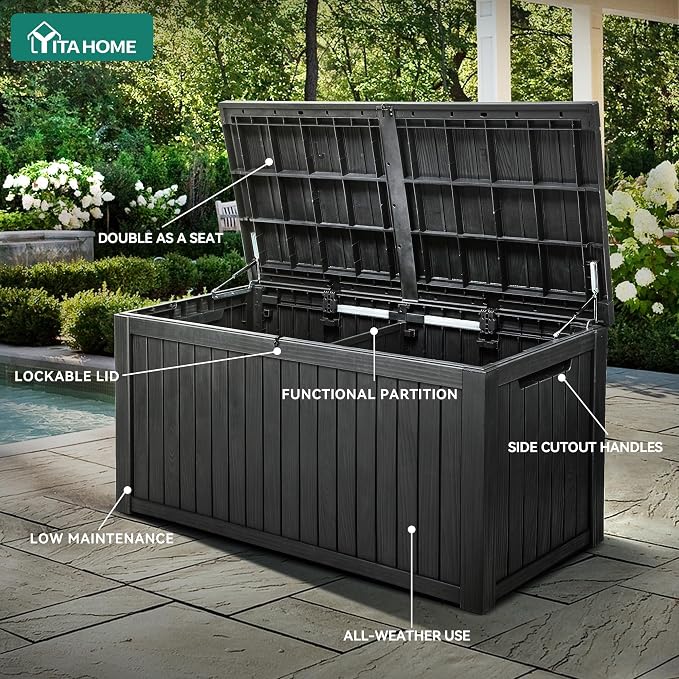 YITAHOME 220 Gallon Large Outdoor Storage XL Deck Box w/Divider - Image 4