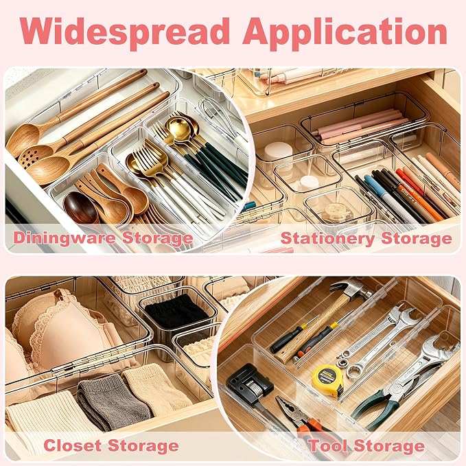 16 Pcs Extendable Clear Drawer Organizer, 3-Size Adjustable Boxes | 3-mm Extra - Image 6