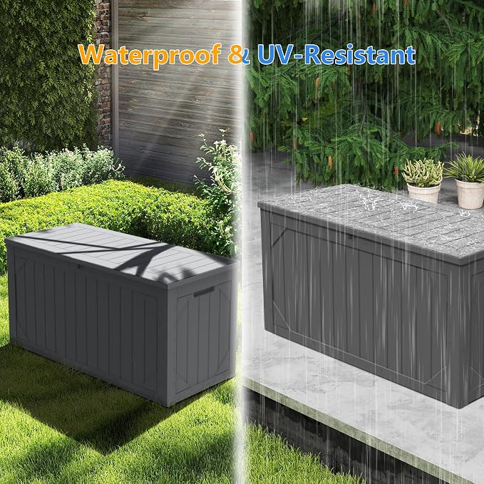 100 Gallon Outdoor Storage Box Waterproof, Resin Deck Box Storage Bin - Image 4
