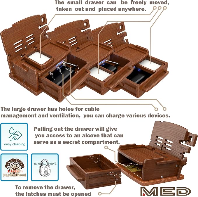 MED Wood Phone Docking Station – Nightstand Desk Organizer - Image 5