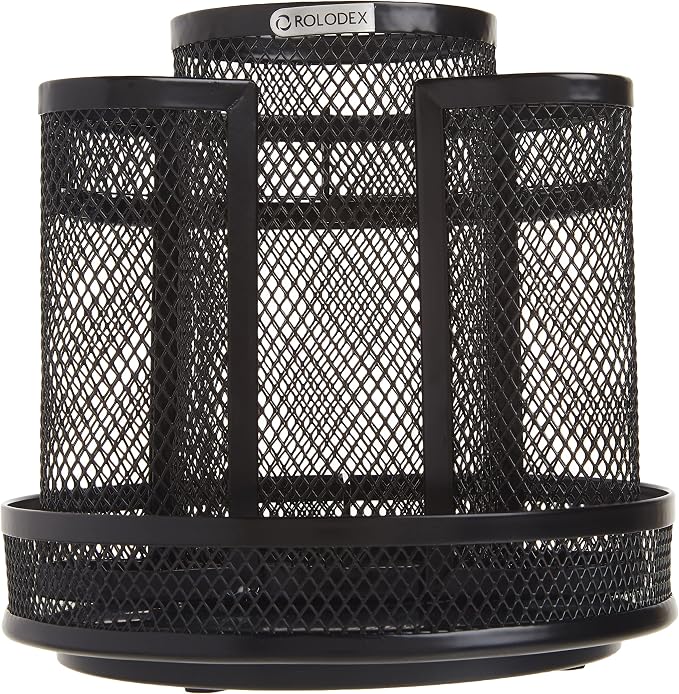 Rolodex Desk Organizer Rotating Office Supply Caddy Mesh Black - Image 2