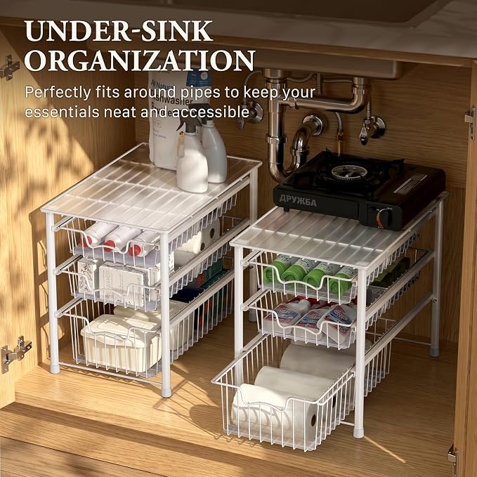 Simple Houseware Stackable 3 Tier Sliding Basket Organizer Drawer - Image 6