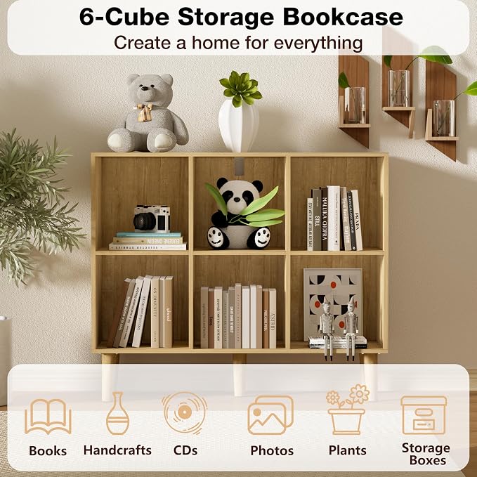 6 Cube Bookcase, Wooden Book Shelf Cube Storage Organizer - Image 5