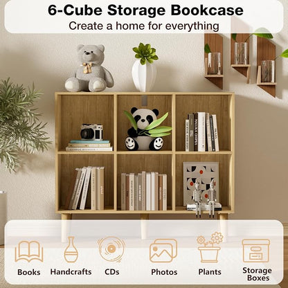 6 Cube Bookcase, Wooden Book Shelf Cube Storage Organizer - Image 5