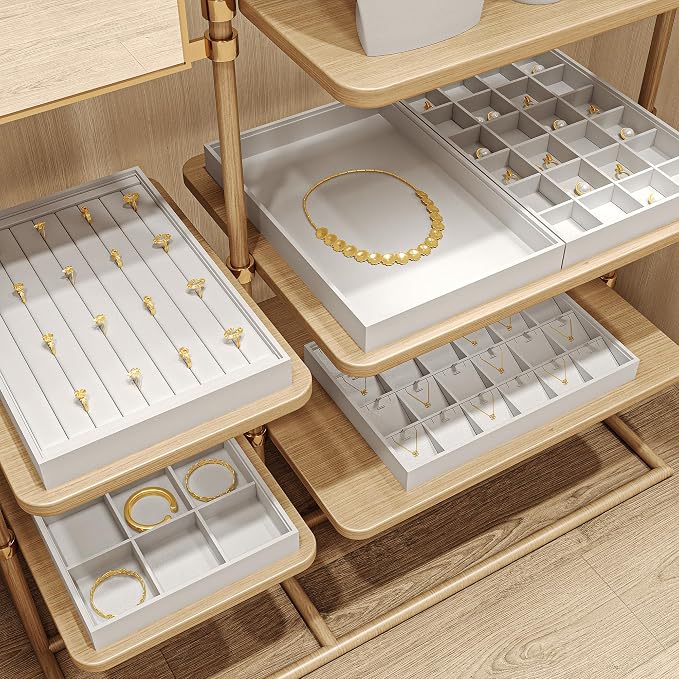 Oirlv Premium White Leather Stackable Jewelry Tray Flat Jewelry Organizer Tray - Image 9