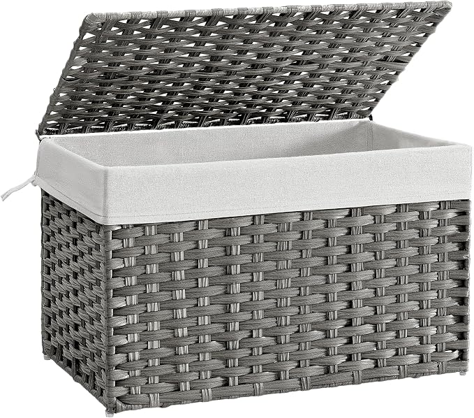 SONGMICS Storage Basket with Lid, Woven Blanket Storage Bin with Handles by SONGMICSbySONGMICSHOME