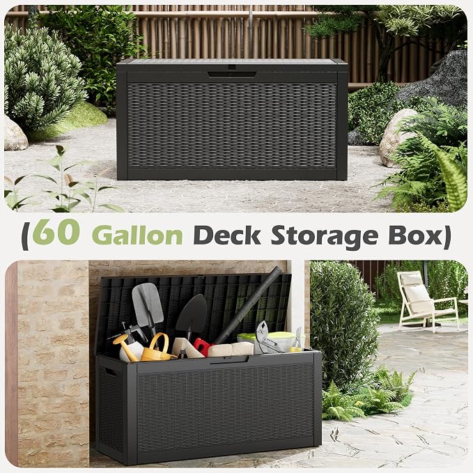 Outdoor Storage Box, 60 Gallon Outside Deck Box Waterproof, Resin Outdoor - Image 5