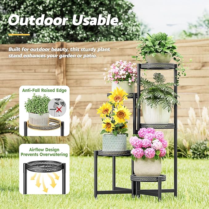5 Tiered Tall Plant Stand Indoor Outdoor, Metral Plant Shelf - Image 6