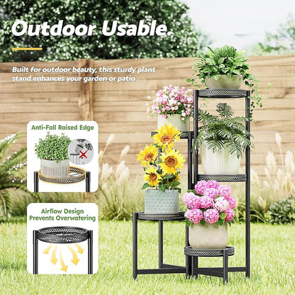 5 Tiered Tall Plant Stand Indoor Outdoor, Metral Plant Shelf - Image 6