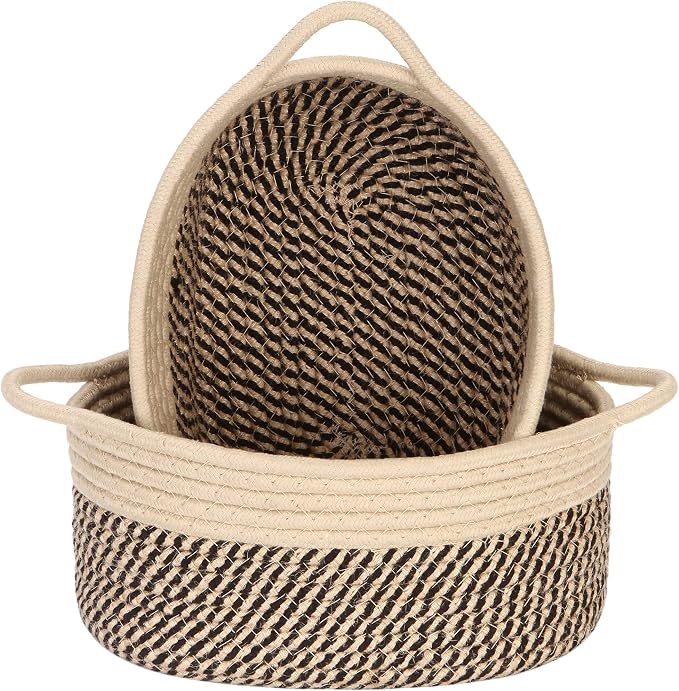 Sea Team 2-Pack Cotton Rope Baskets, Fabric Tray, Oval Open Dish by SeaTeam