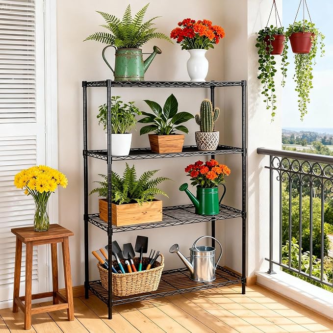 SUPER DEAL Black 4-Shelf Heavy Duty Storage Wire Shelving Unit - Image 5