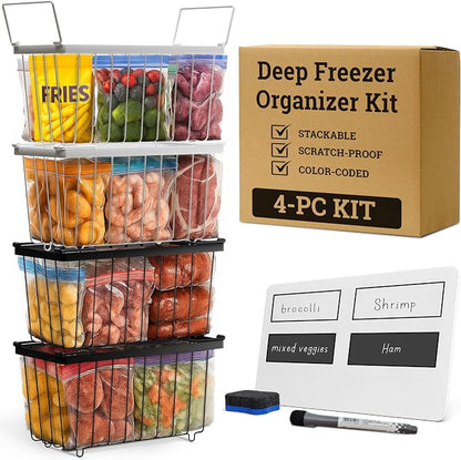 Deep Chest Freezer Organizer Bins – 4-Pack Stackable Chest Freezer Baskets by Unknown