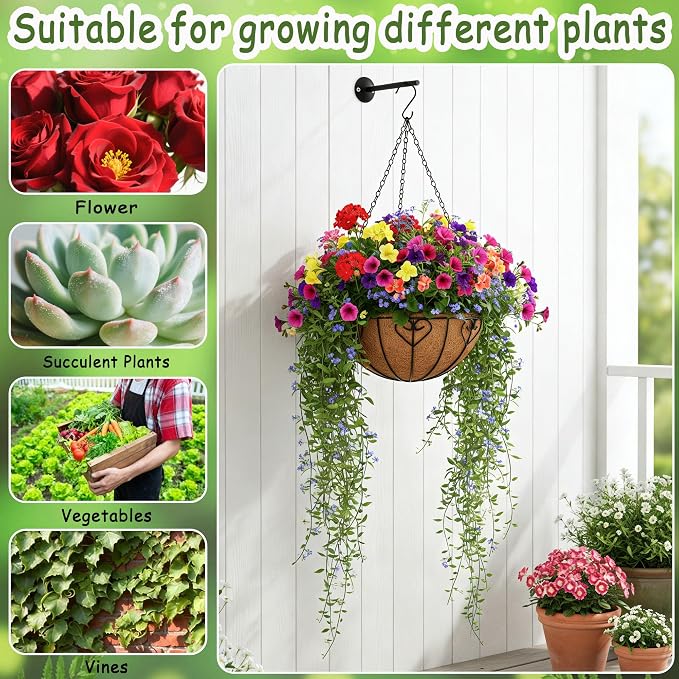 4pcs 16 inch Metal Hanging Baskets Round Wire Plant Stand - Image 6