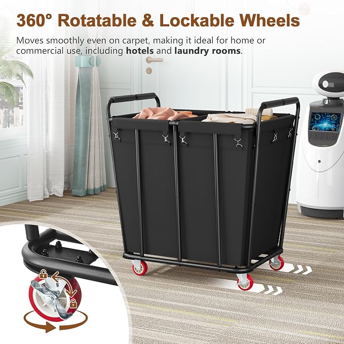Hoctieon 2 Section Laundry Sorter Cart, 400L Rolling Hamper - Image 6