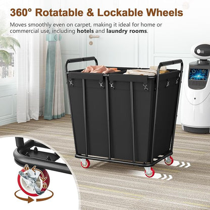 Hoctieon 2 Section Laundry Sorter Cart, 400L Rolling Hamper - Image 6