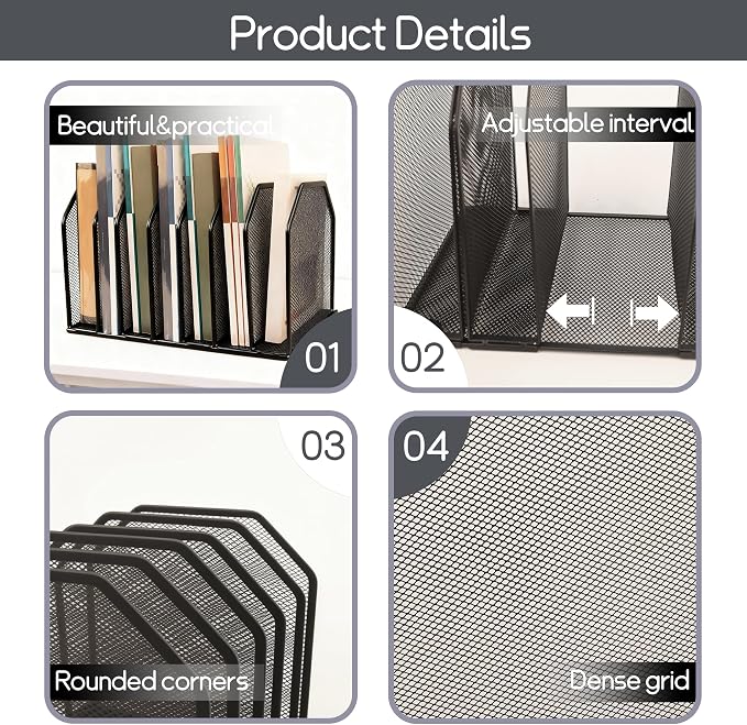 Adjustable Desk File Organizer, Detachable Office Folder Organizer, Compact - Image 6