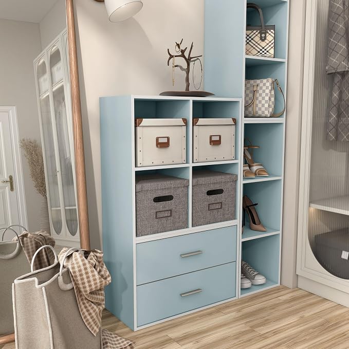 Homes: Inside + Out Apexa 4-Cube Storage Organizer Shelves, Stackable Wood - Image 12