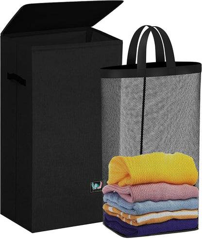 WTREE Laundry Hamper with Lid, Reinforced Sturdy Clothes Hamper with by WTREE